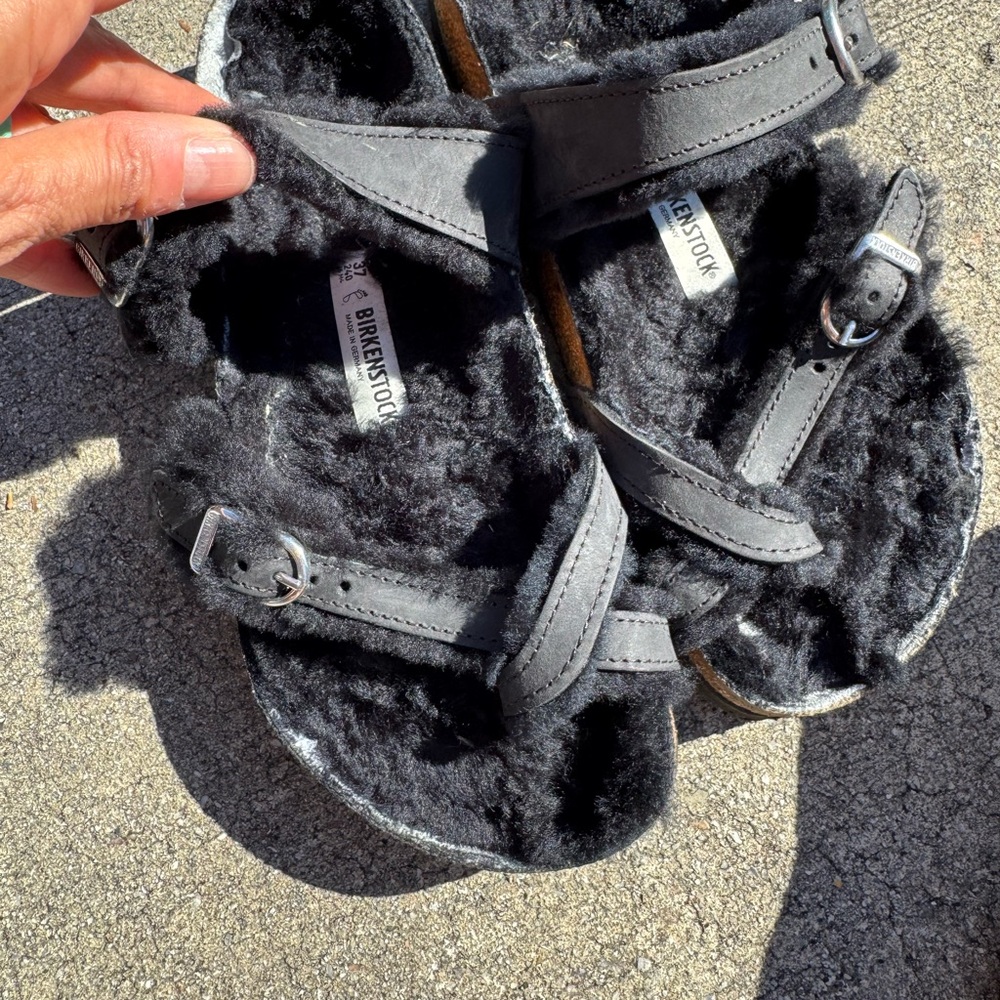 Birkenstock Charcoal Furry Sandals
